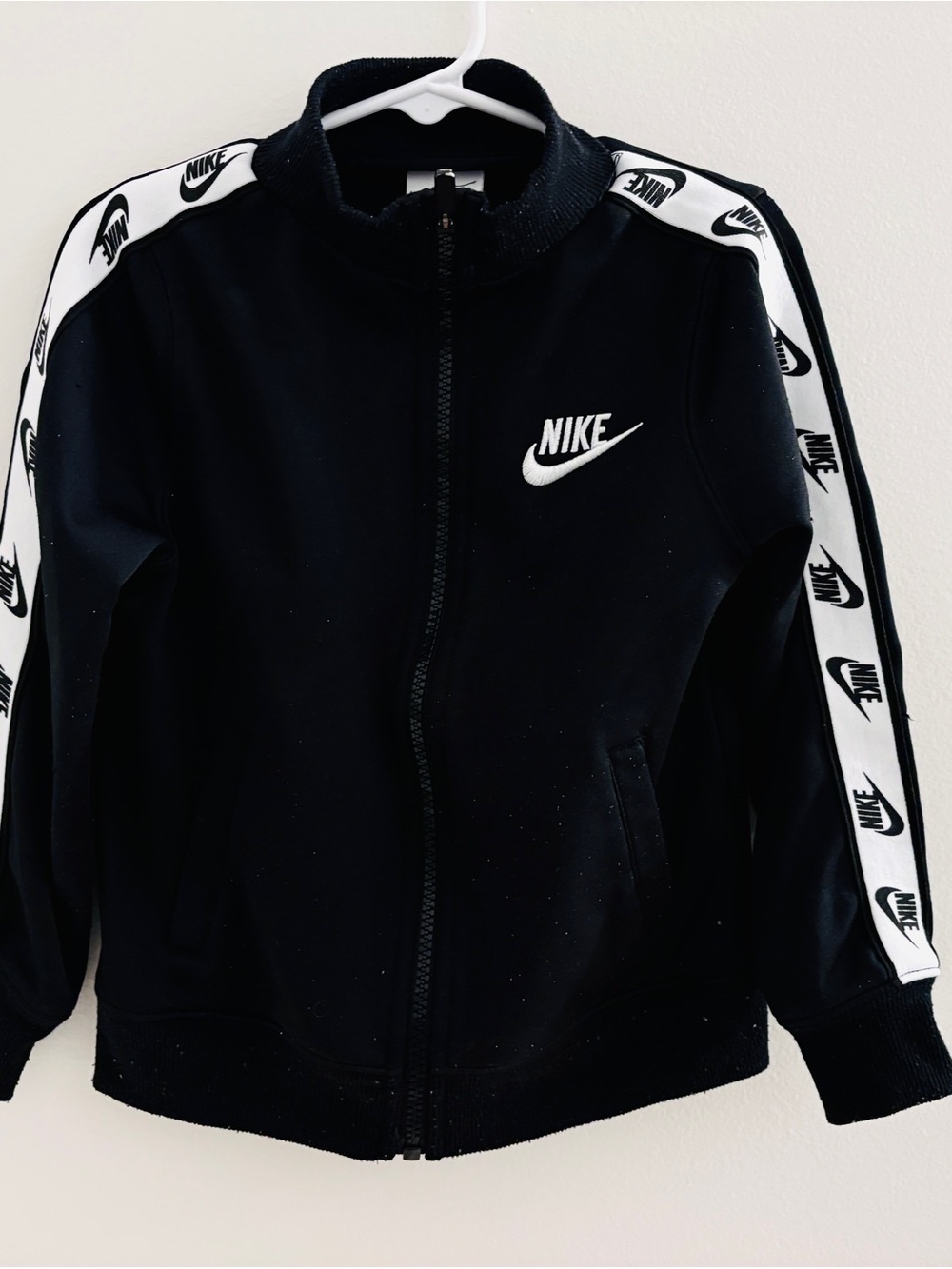 Nike Black Kids Zip-Up Jacket with White Logo, Kids Size 4-5